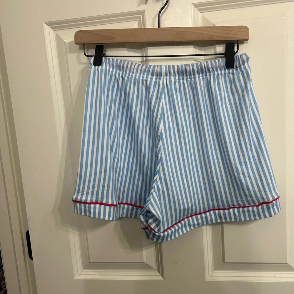 New NWT Rampage Blue and White Striped Pajama Set with Red Heart and piping. - Picture 11 of 14